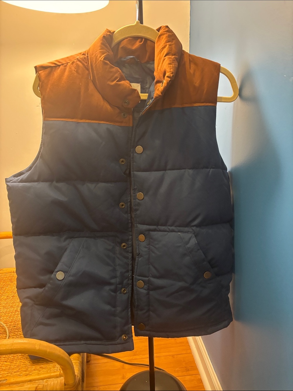 Old Navy Navy and Brown Colorblock Puffer Vest